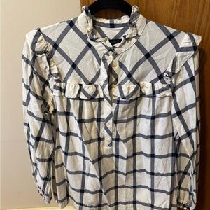 JCREW Blue and White Plaid Ruffle Blouse